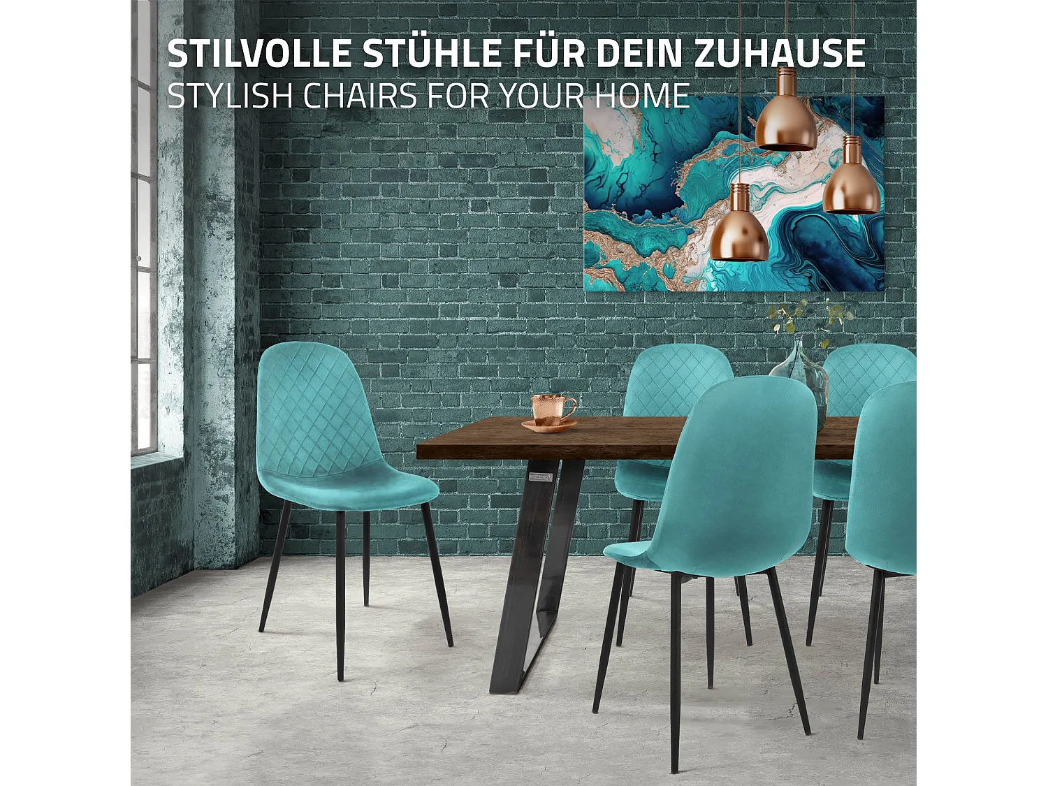 ML-Design 6x Sillas de comedor turquesa tapizado piel sintética con respaldo y patas de metal sillón de diseño moderno para mesa de salón