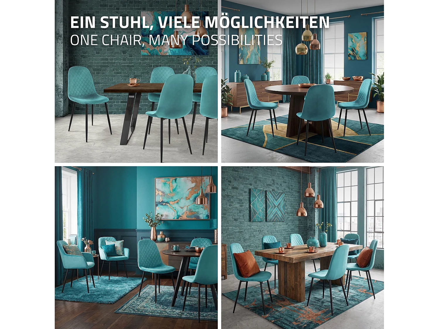 ML-Design 6x Sillas de comedor turquesa tapizado piel sintética con respaldo y patas de metal sillón de diseño moderno para mesa de salón