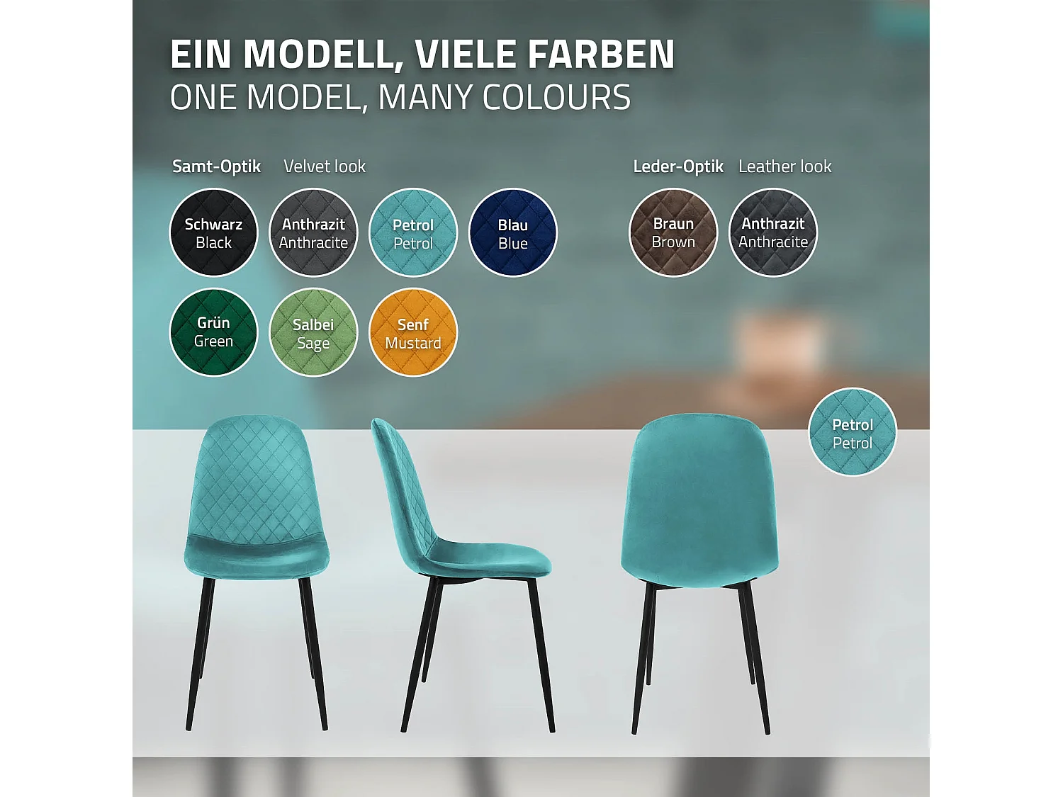 ML-Design 6x Sillas de comedor turquesa tapizado piel sintética con respaldo y patas de metal sillón de diseño moderno para mesa de salón