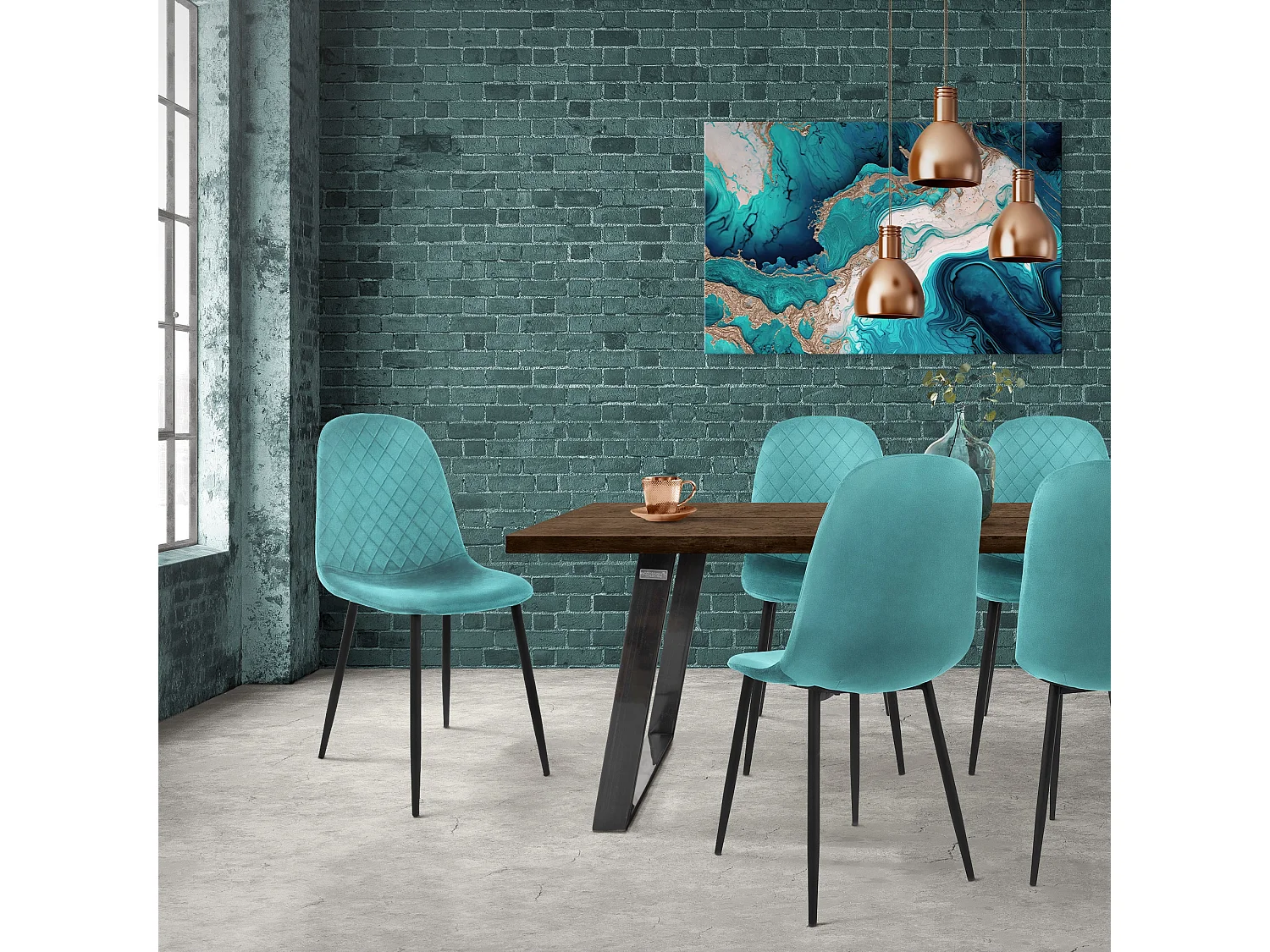 ML-Design 6x Sillas de comedor turquesa tapizado piel sintética con respaldo y patas de metal sillón de diseño moderno para mesa de salón