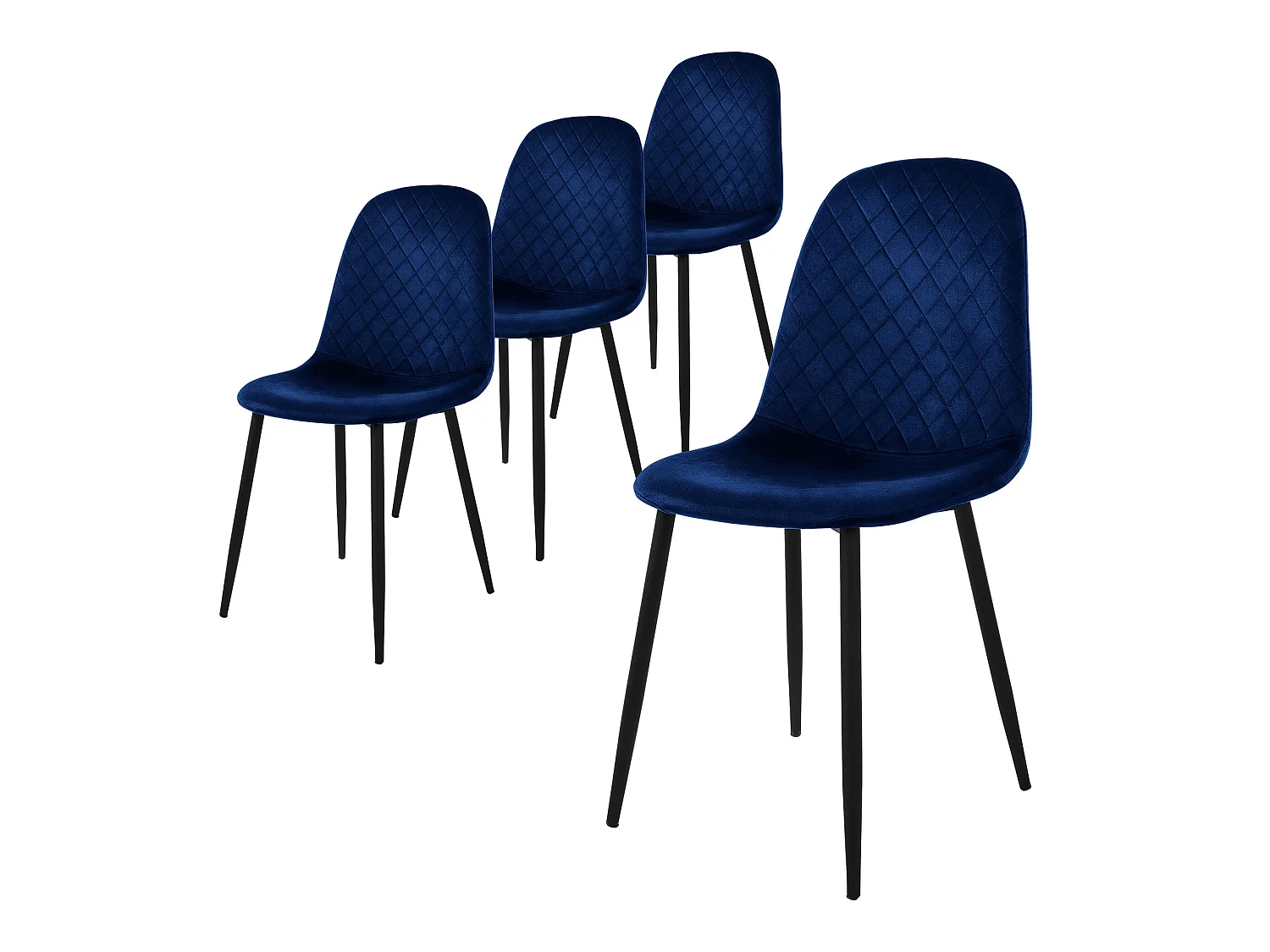 Chaise de salle à manger, set de 4, bleu foncé, revêtement velours, pieds métalliques, matériel de montage inclus ML-Design