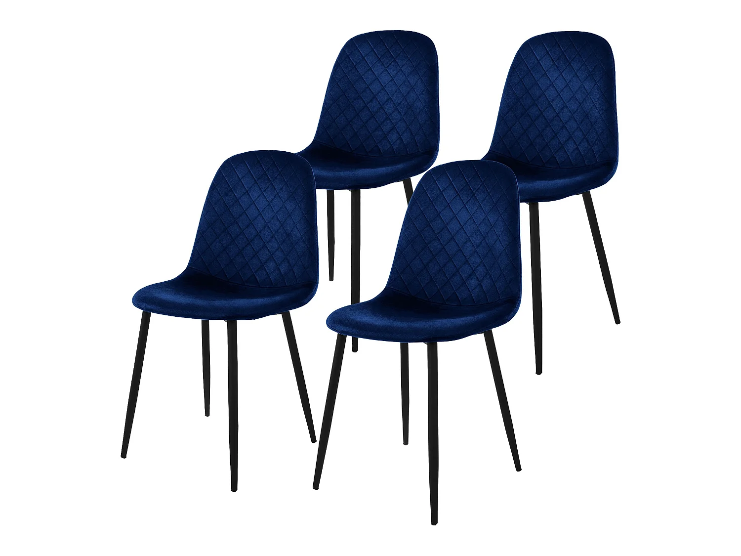 Juego de 4 sillas de comedor tapizadas en terciopelo azul oscuro con patas de metal incl. material de montaje ML-Design