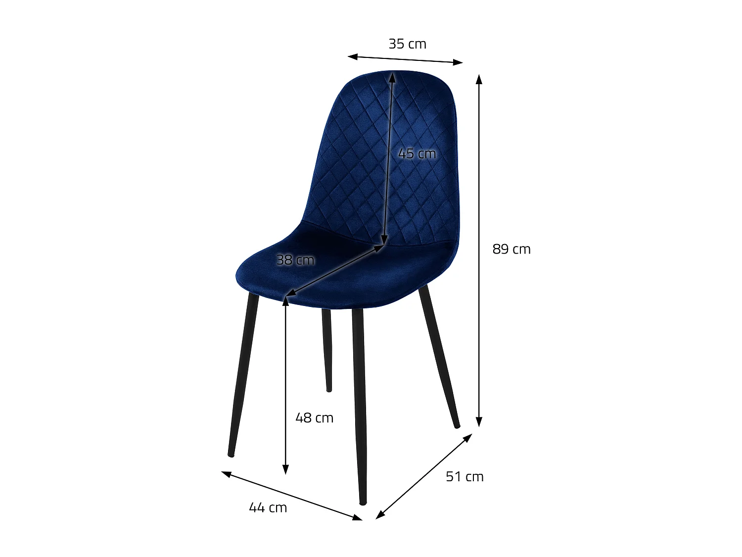 Lot de 4 chaises de salle à manger bleu foncé dossier incurvé ergonomique assise rembourrée velours piètement métallique noir design moderne raffiné
