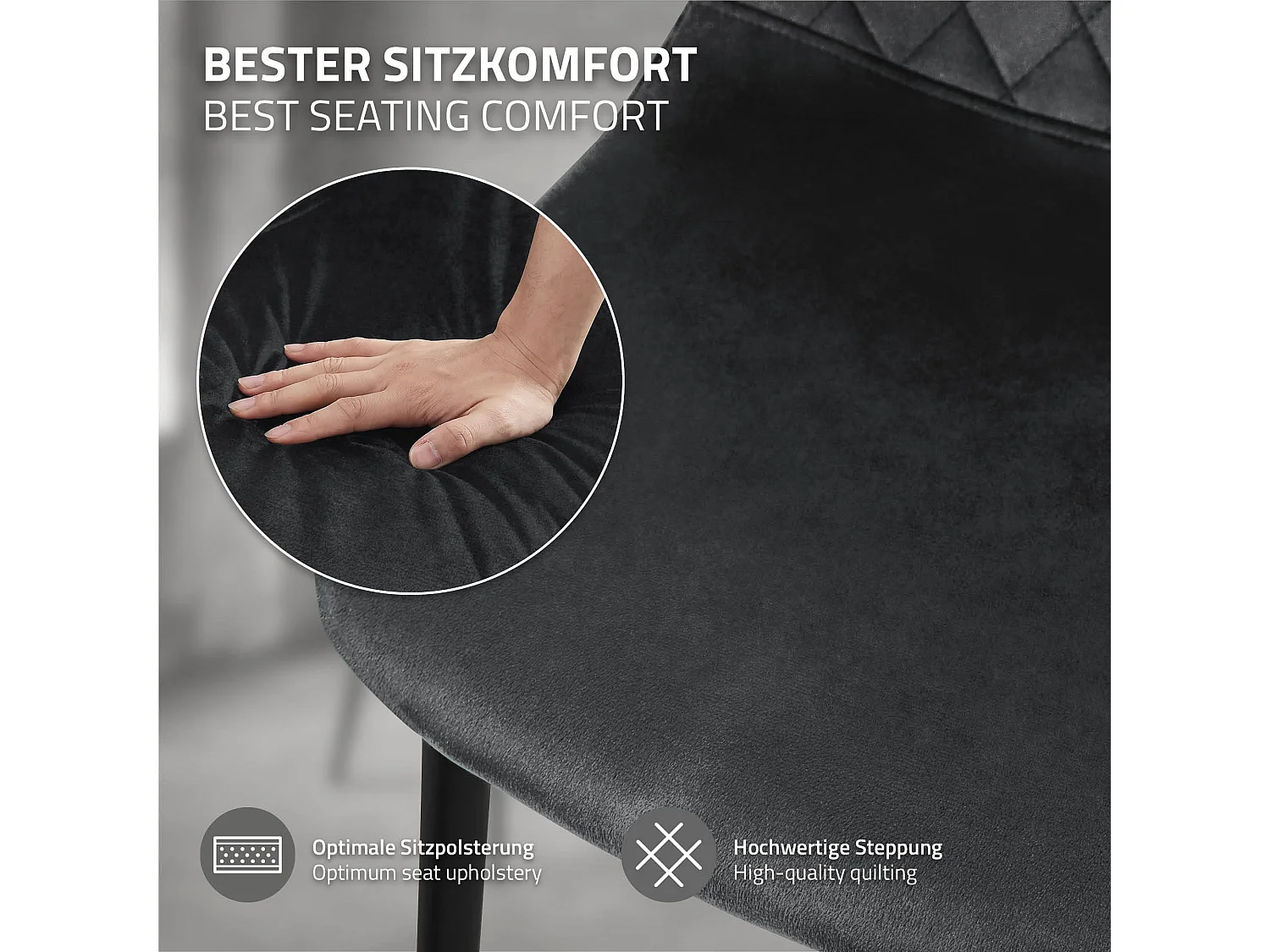 Lot de 4 chaises de salle à manger anthracite dossier incurvé ergonomique assise rembourrée velours piètement métallique noir design moderne raffiné