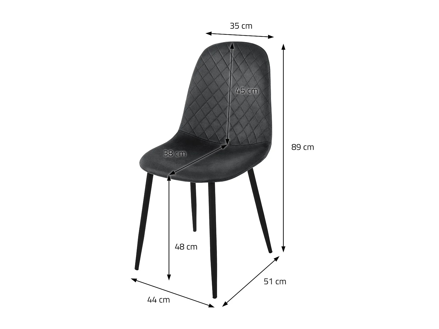 Lot de 4 chaises de salle à manger anthracite dossier incurvé ergonomique assise rembourrée velours piètement métallique noir design moderne raffiné