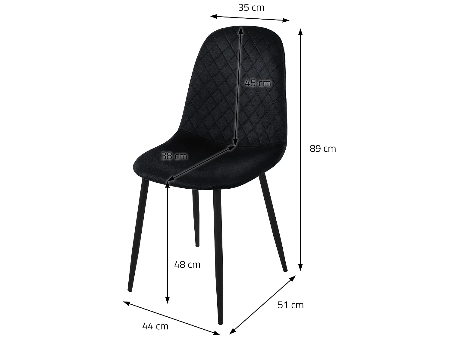 Juego de 4 sillas de comedor tapizadas en terciopelo negro con patas de metal incl. material de montaje ML-Design