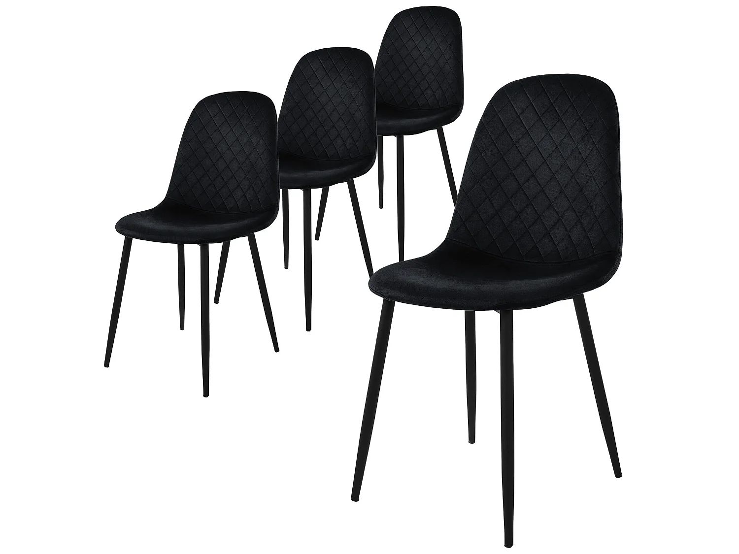 Set di 4 sedie da pranzo in velluto nero con gambe in metallo incl. materiale di montaggio ML-Design