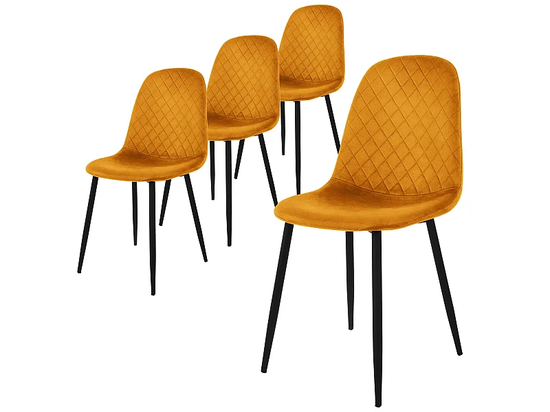 Silla de comedor juego de 4 funda de terciopelo amarillo mostaza con patas de metal incl. material de montaje ML-Design
