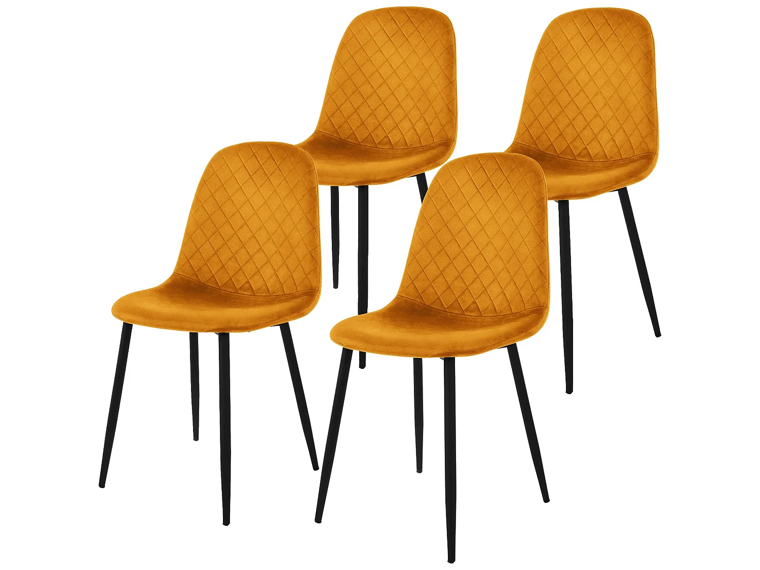 Silla de comedor juego de 4 funda de terciopelo amarillo mostaza con patas de metal incl. material de montaje ML-Design