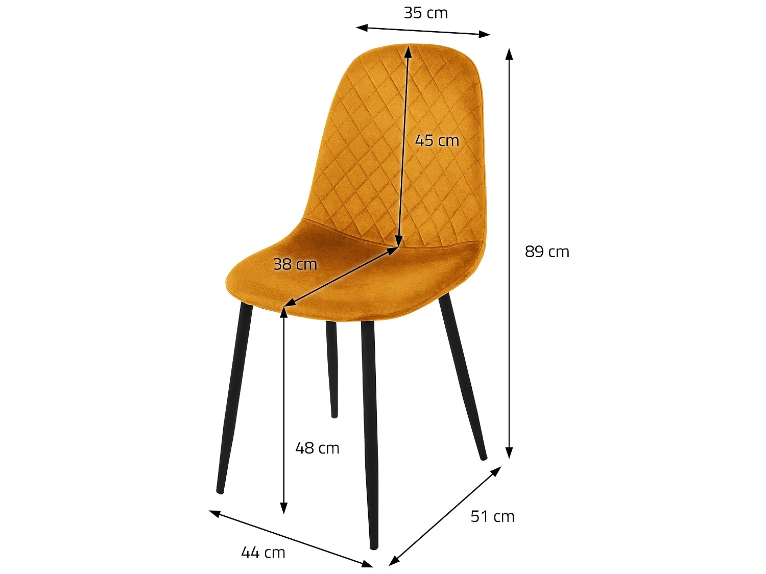 Silla de comedor juego de 4 funda de terciopelo amarillo mostaza con patas de metal incl. material de montaje ML-Design