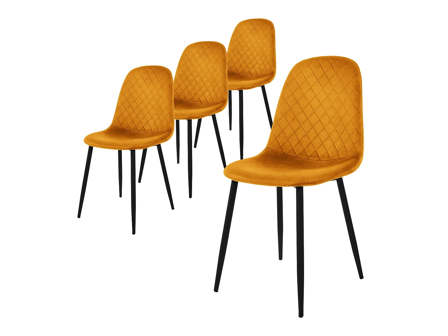 Chaise de salle à manger Set 4 jaune moutarde Housse en velours avec pieds en métal, matériel de montage inclus ML-Design