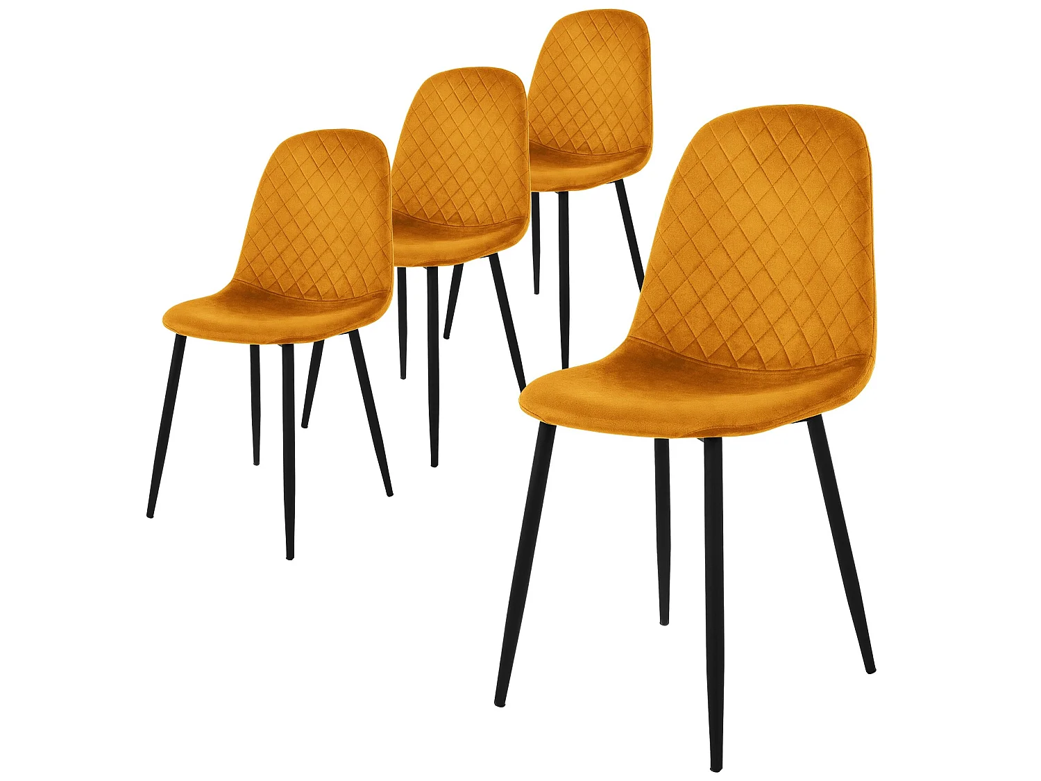 Set di 4 sedie da pranzo in velluto giallo senape con gambe in metallo incl. materiale di montaggio ML-Design