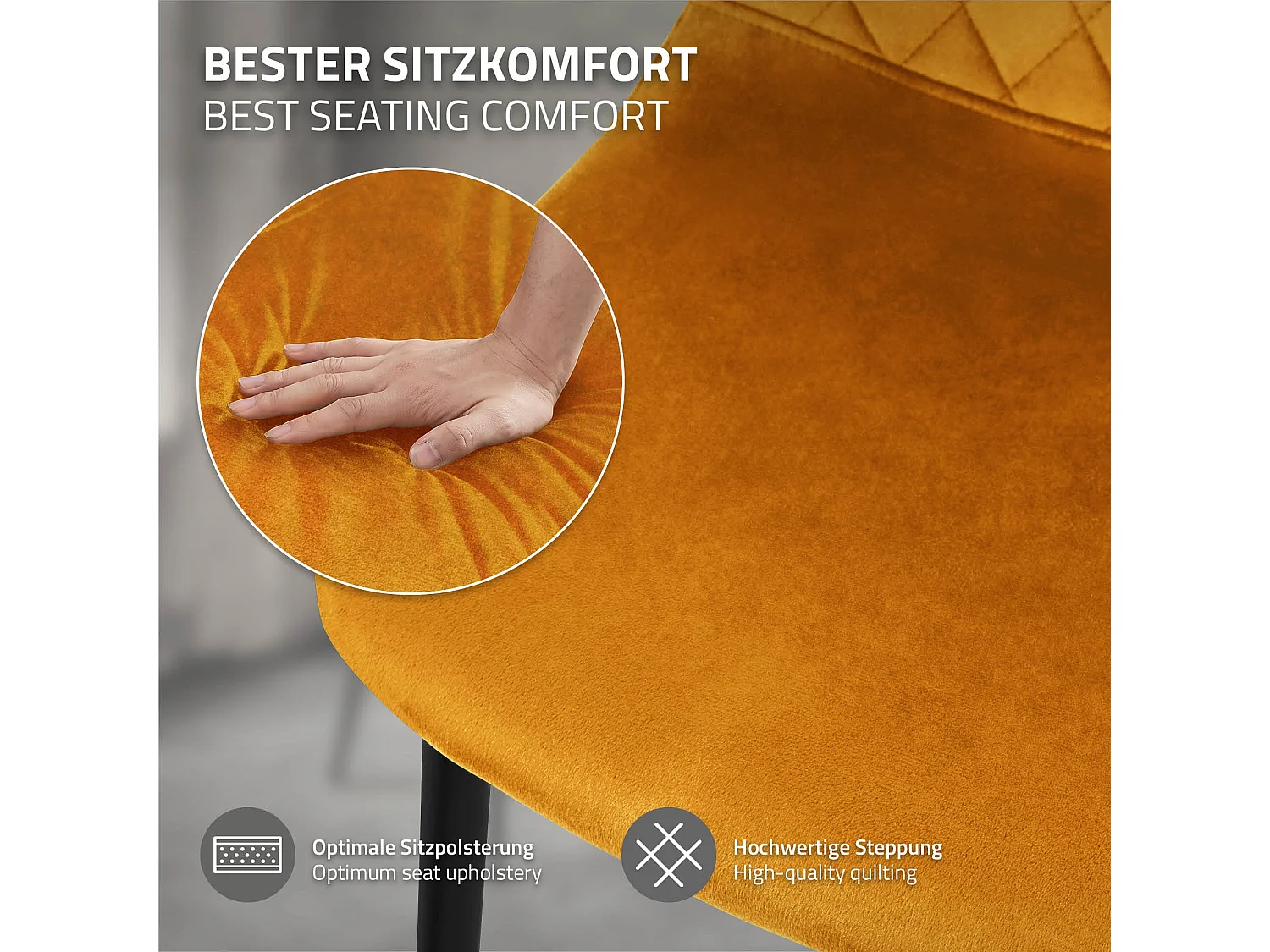 ML-Design 4x Sillas de comedor mostaza tapizado piel sintética con respaldo y patas de metal sillón de diseño moderno para mesa de salón