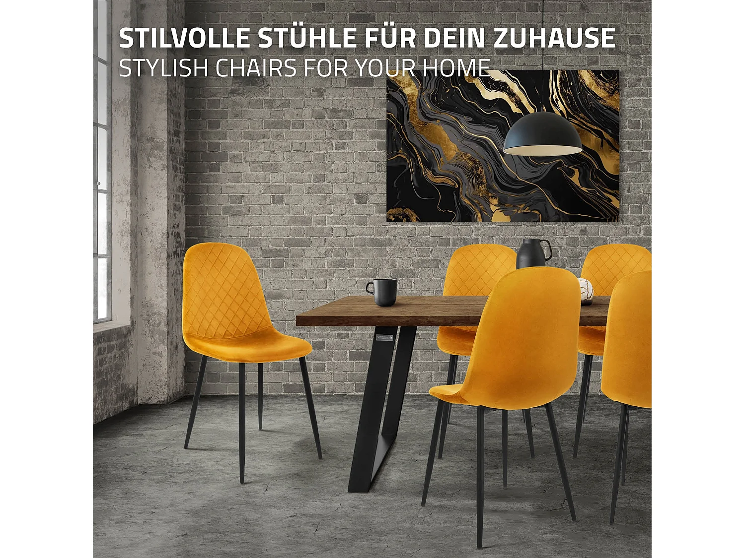 ML-Design 4x Sillas de comedor mostaza tapizado piel sintética con respaldo y patas de metal sillón de diseño moderno para mesa de salón