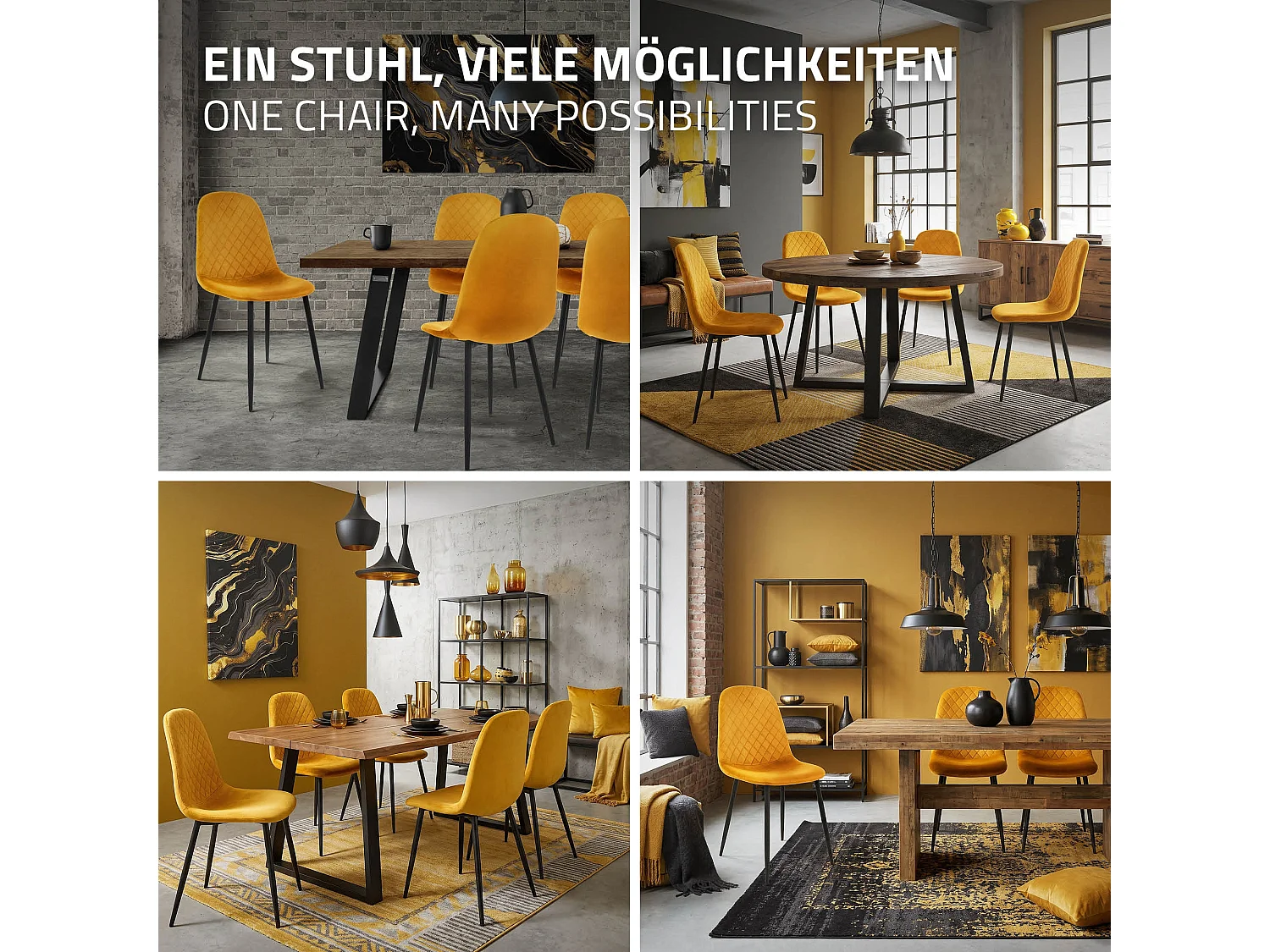 ML-Design 4x Sillas de comedor mostaza tapizado piel sintética con respaldo y patas de metal sillón de diseño moderno para mesa de salón
