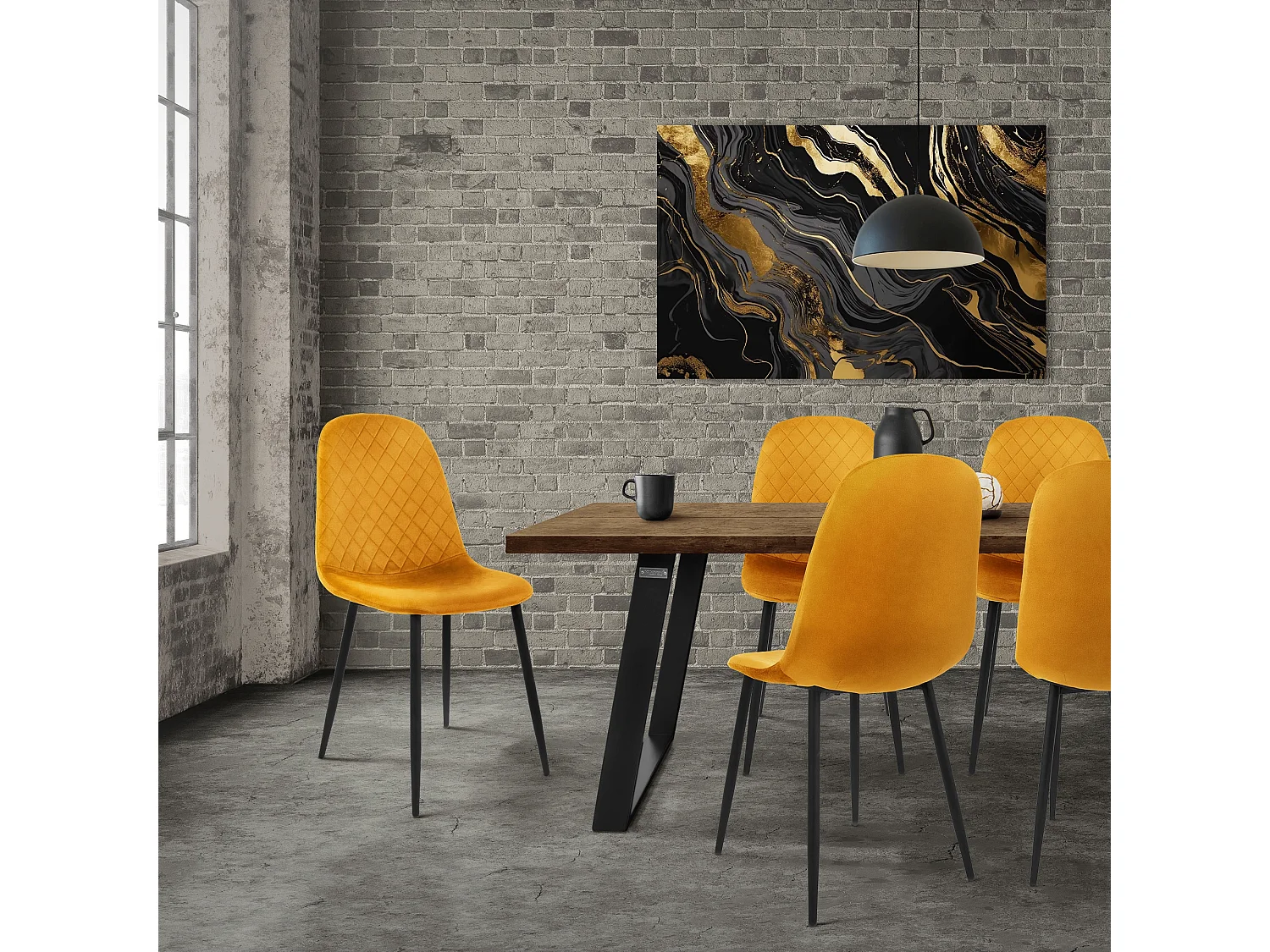 ML-Design 4x Sillas de comedor mostaza tapizado piel sintética con respaldo y patas de metal sillón de diseño moderno para mesa de salón