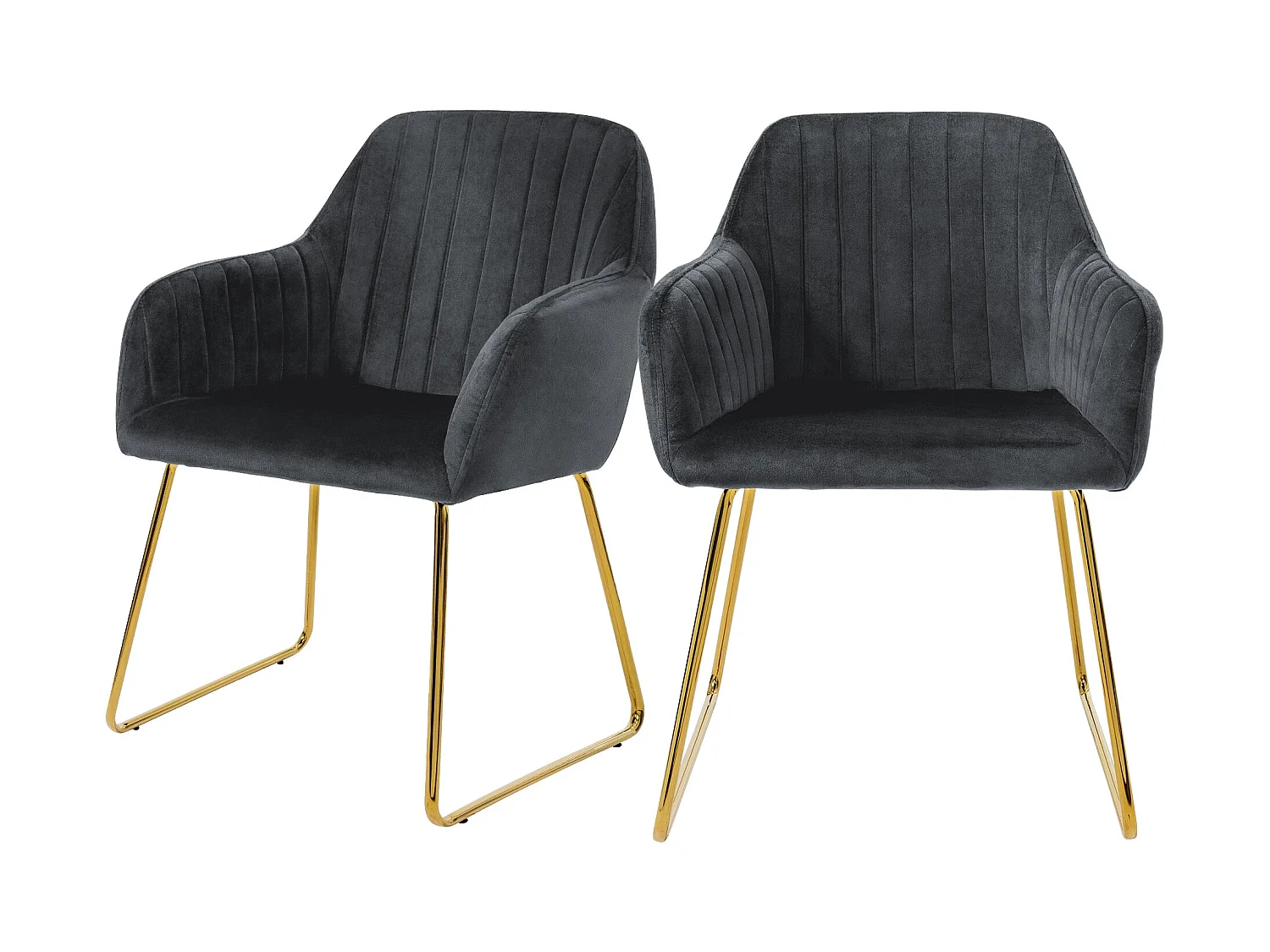 Chaises de salle à manger avec dossier Lot de 2 Gris Revêtement velours avec pieds métal ML-Design