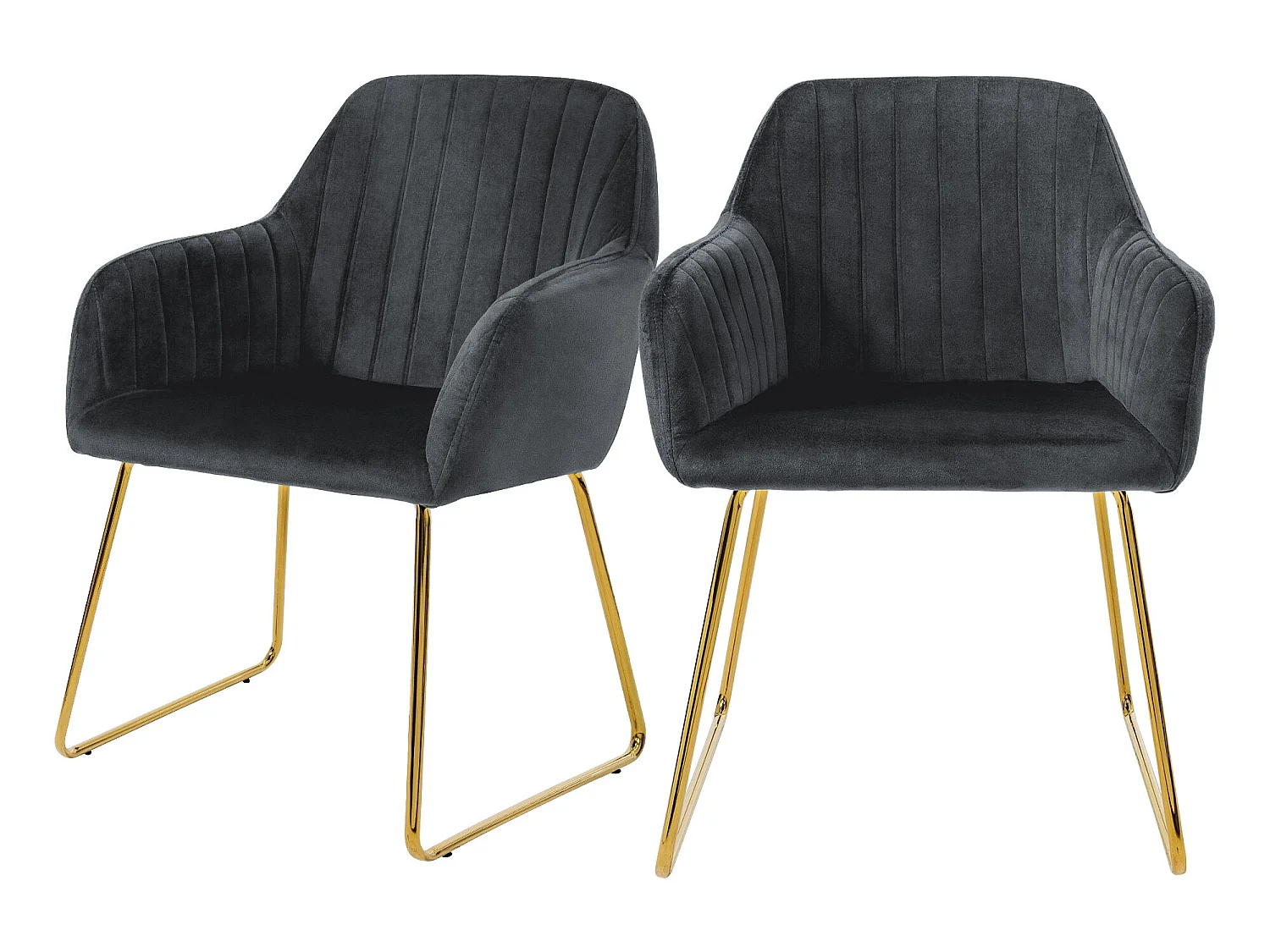 Chaises de salle à manger avec dossier Lot de 2 Gris Revêtement velours avec pieds métal ML-Design