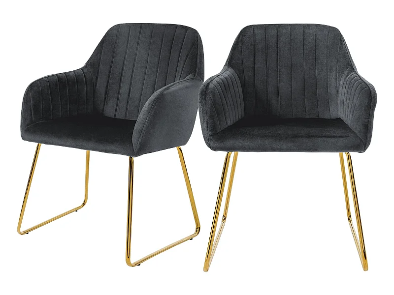 Chaises de salle à manger avec dossier Lot de 2 Gris Revêtement velours avec pieds métal ML-Design