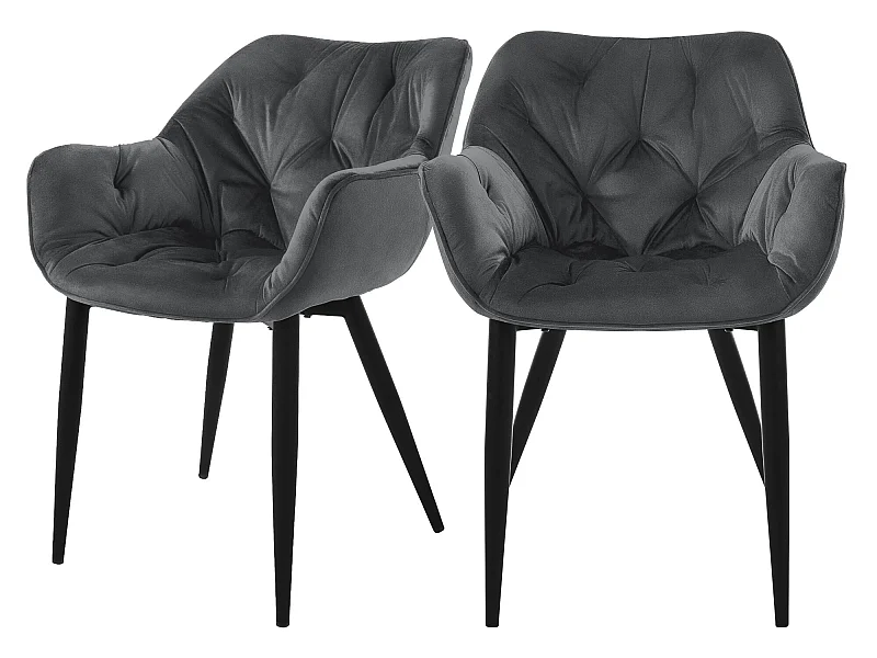 Silla de comedor Juego de 2 Funda de terciopelo antracita con patas de metal incl. Material de montaje ML-Design