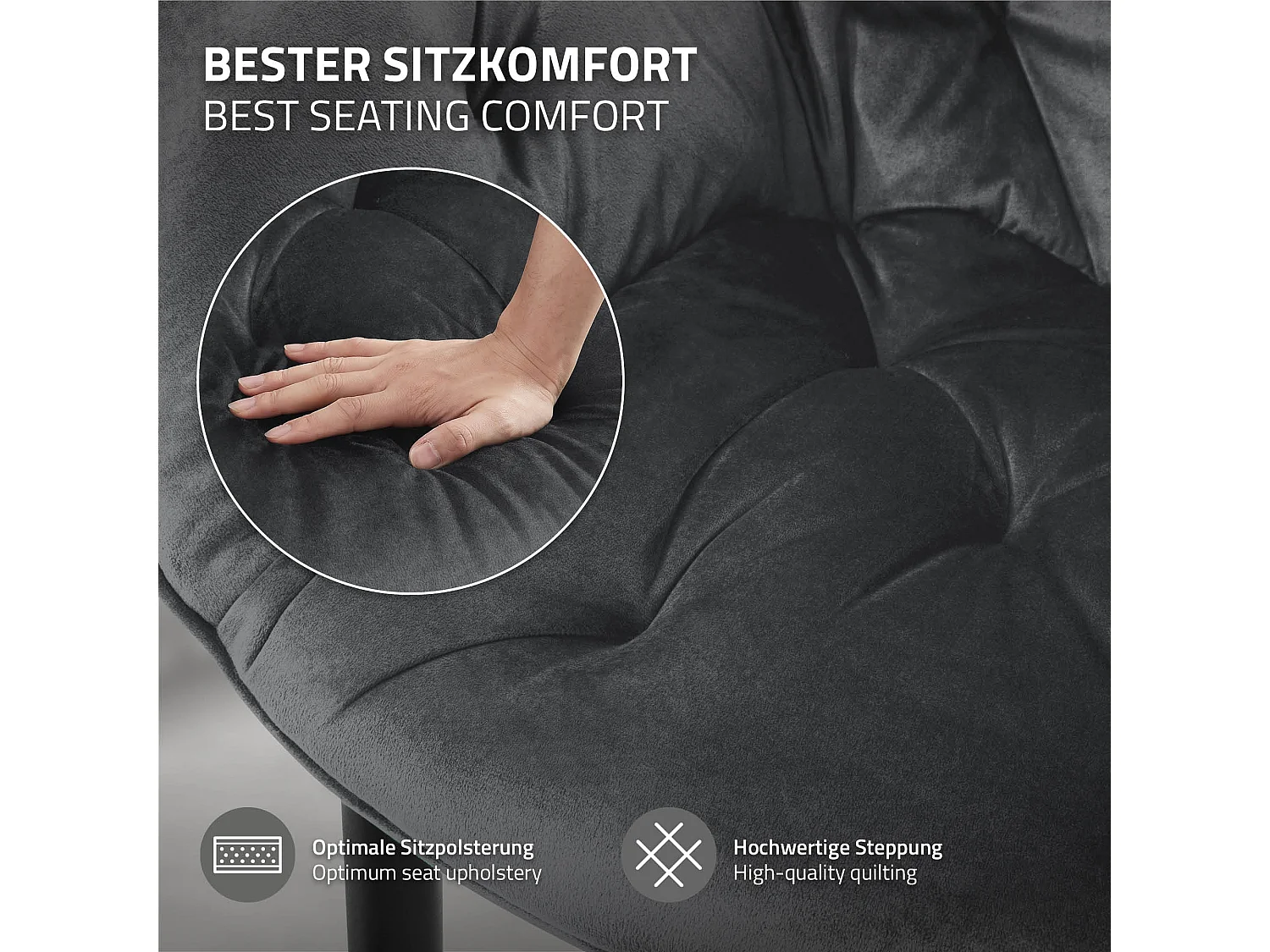 Chaise de salle à manger 2 pièces Anthracite Housse en velours avec pieds en métal, matériel de montage inclus ML-Design