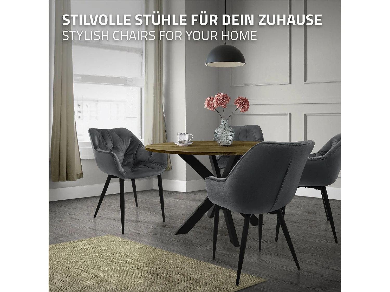 Chaise de salle à manger 2 pièces Anthracite Housse en velours avec pieds en métal, matériel de montage inclus ML-Design