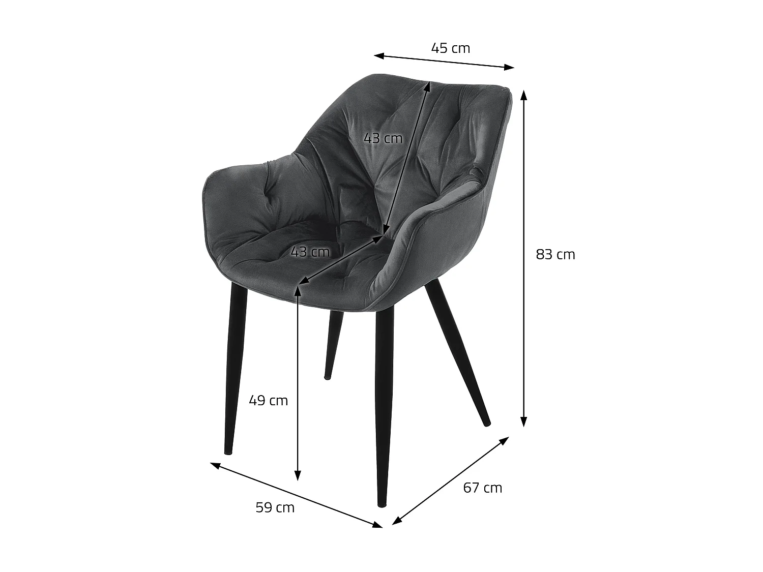 Chaise de salle à manger 2 pièces Anthracite Housse en velours avec pieds en métal, matériel de montage inclus ML-Design