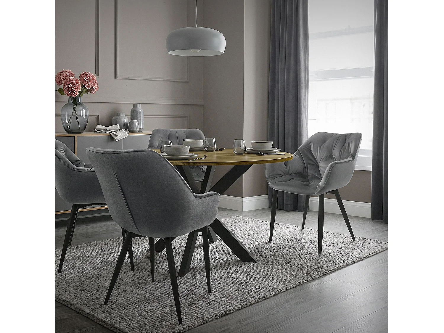Chaise de salle à manger 2 pièces Anthracite Housse en velours avec pieds en métal, matériel de montage inclus ML-Design