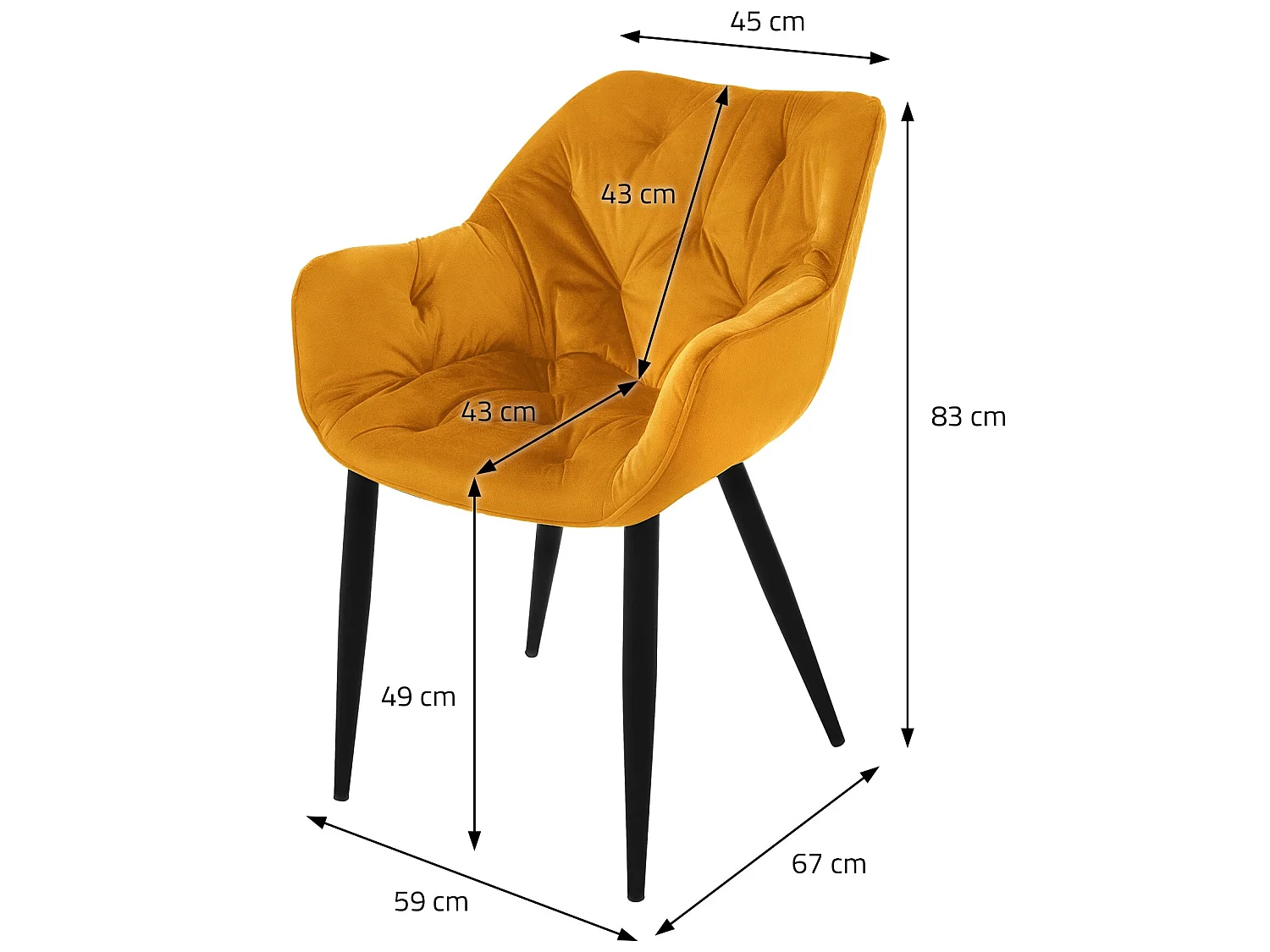 Chaise de salle à manger 2 pièces jaune moutarde Housse en velours avec pieds en métal, matériel de montage inclus ML-Design