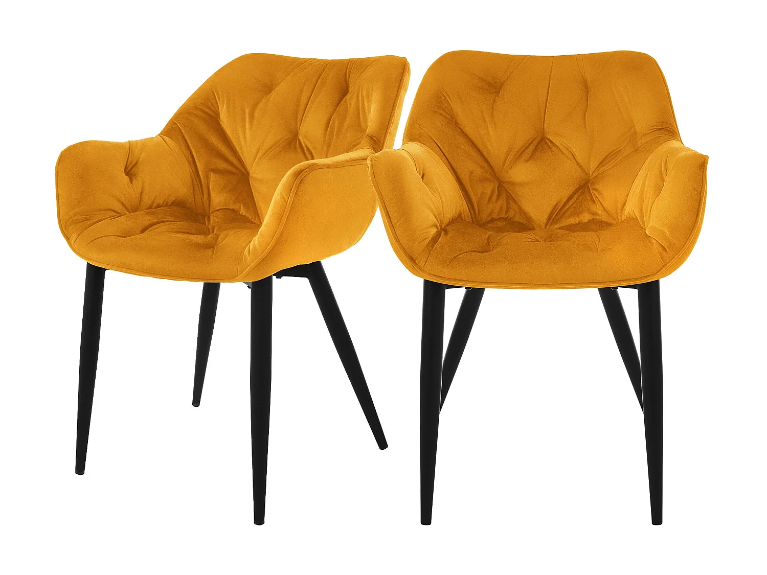 Set di 2 sedie da pranzo in velluto giallo senape con gambe in metallo incl. materiale di montaggio ML-Design
