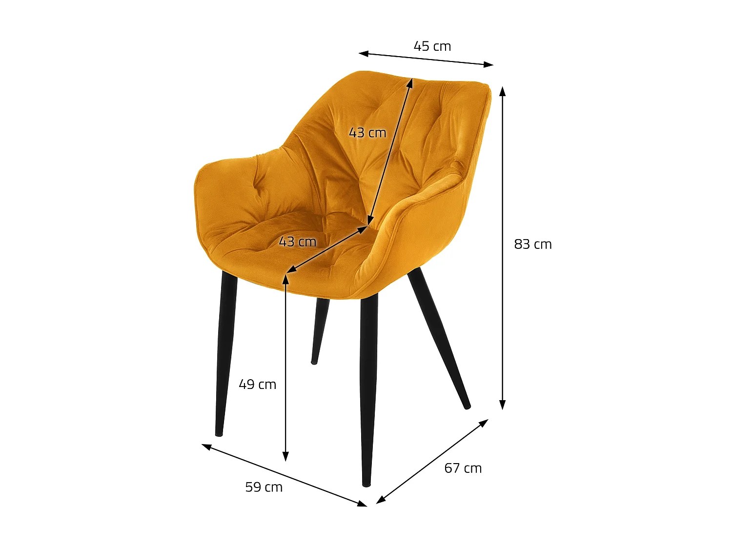 Silla de comedor set de 2 funda de terciopelo amarillo mostaza con patas de metal incl. material de montaje ML-Design