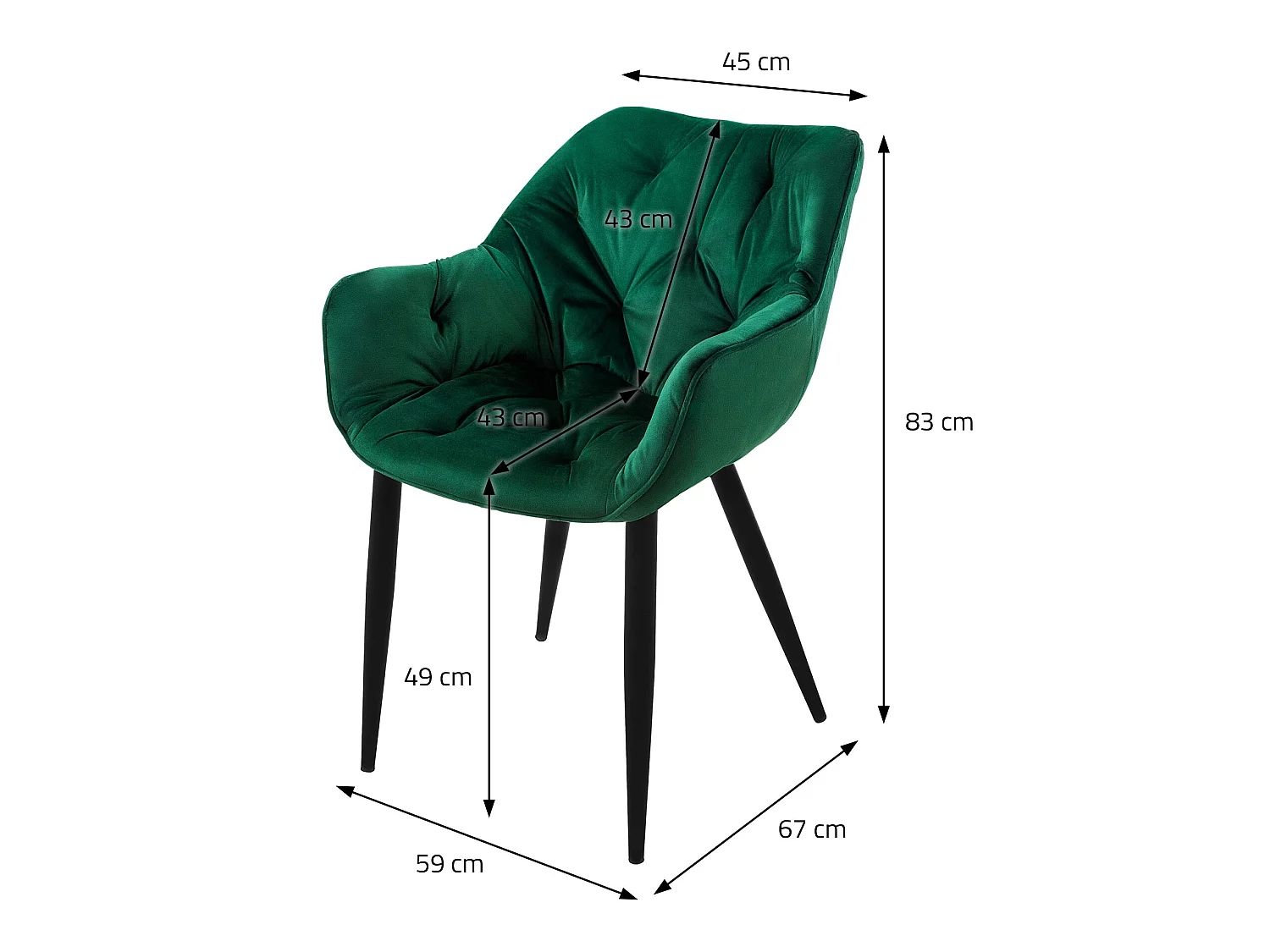 Chaise de salle à manger, lot de 2, vert foncé, revêtement velours, pieds métalliques, matériel de montage inclus ML-Design