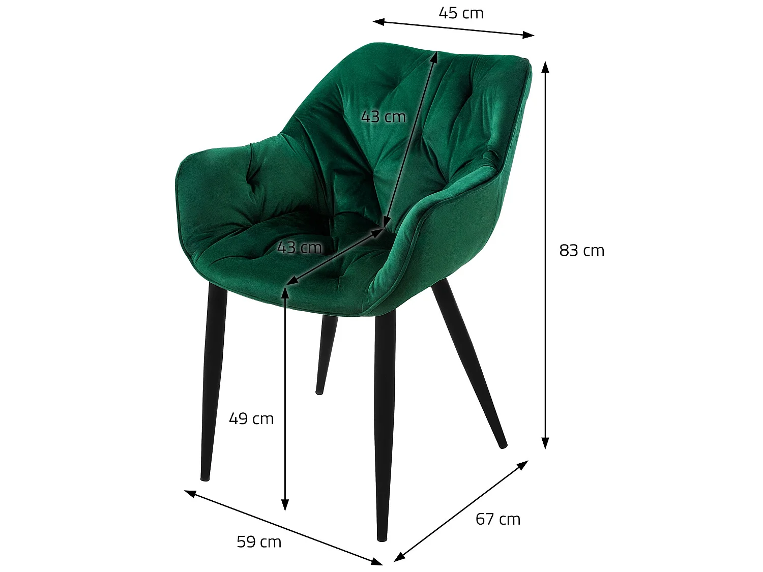 Silla de comedor Juego de 2 Funda de terciopelo verde oscuro con patas de metal incl. Material de montaje ML-Design