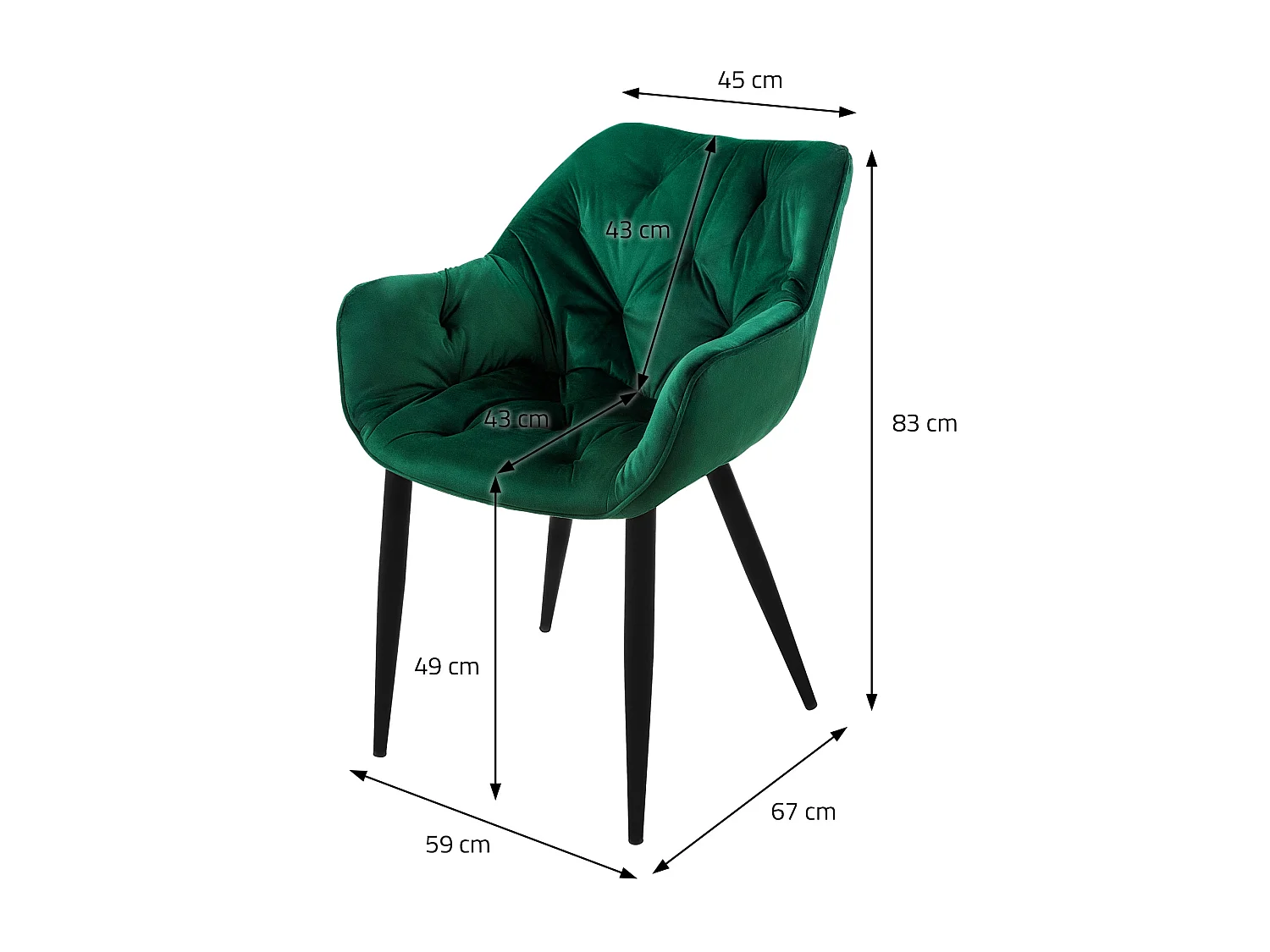 Chaise de salle à manger, lot de 2, vert foncé, revêtement velours, pieds métalliques, matériel de montage inclus ML-Design