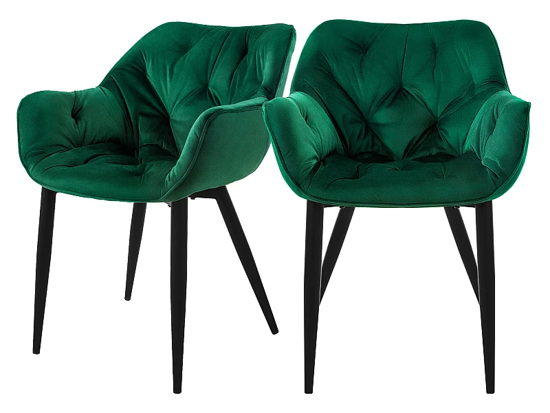 Chaise de salle à manger, lot de 2, vert foncé, revêtement velours, pieds métalliques, matériel de montage inclus ML-Design