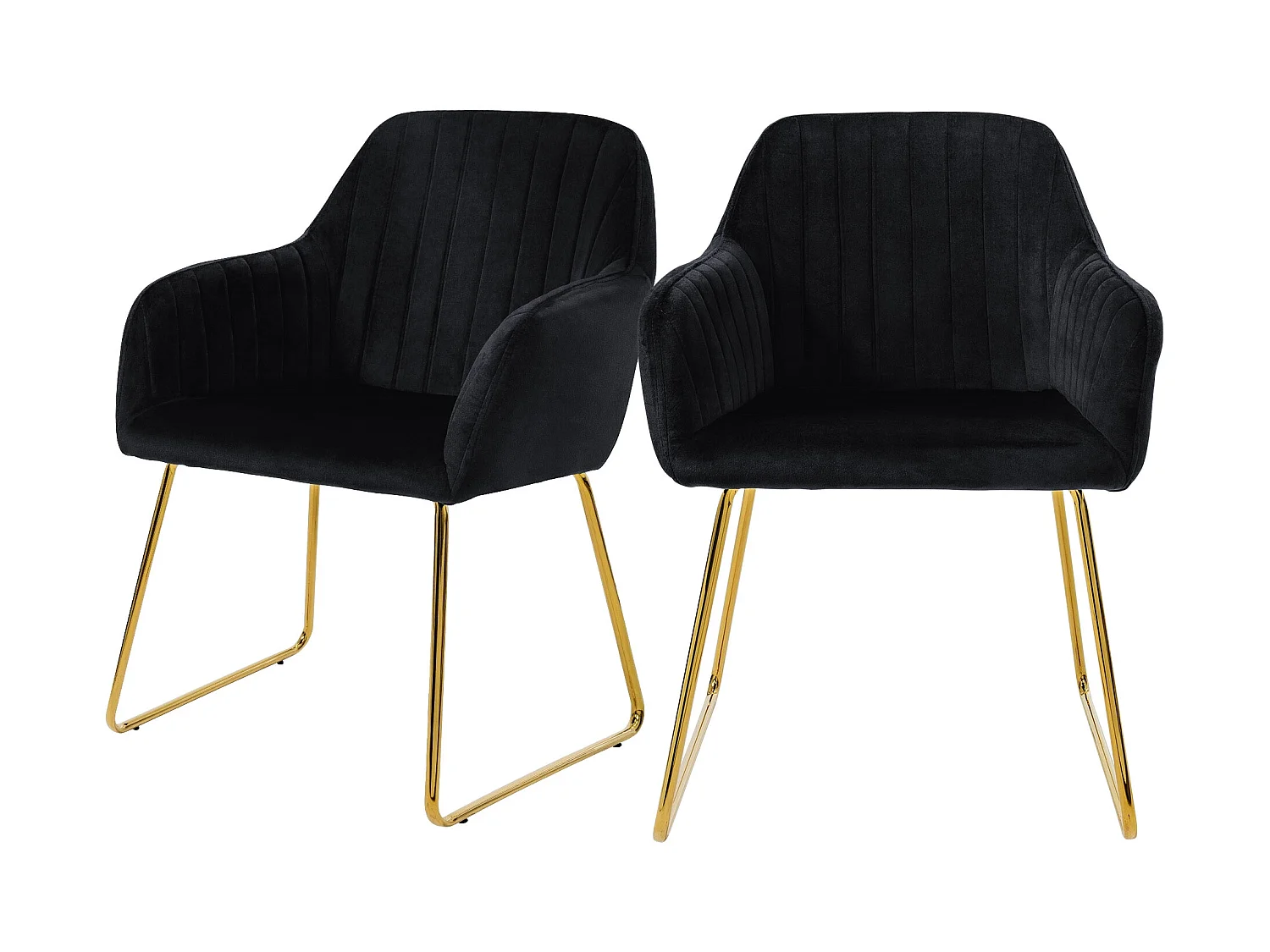 Chaises de salle à manger avec dossier, lot de 2, revêtement en velours noir avec pieds en métal ML-Design