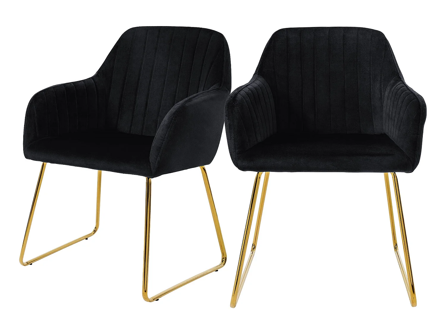 Chaises de salle à manger avec dossier, lot de 2, revêtement en velours noir avec pieds en métal ML-Design