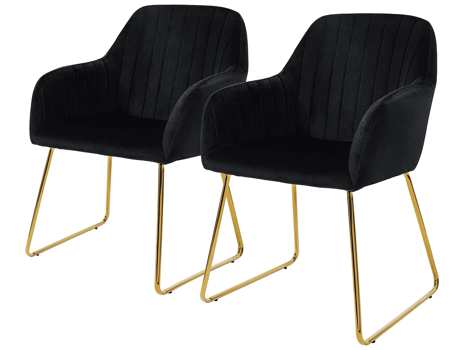 Chaises de salle à manger avec dossier, lot de 2, revêtement en velours noir avec pieds en métal ML-Design