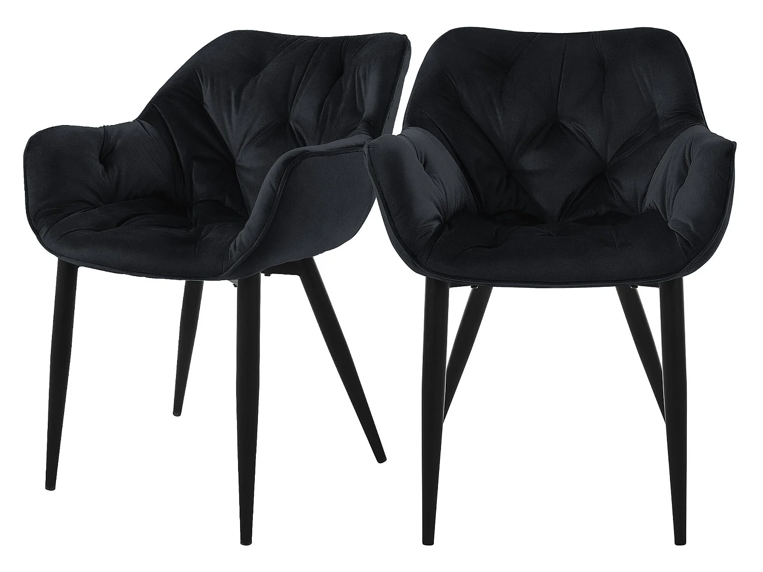 Silla de comedor Juego de 2 Funda de terciopelo negro con patas de metal incl. Material de montaje ML-Design