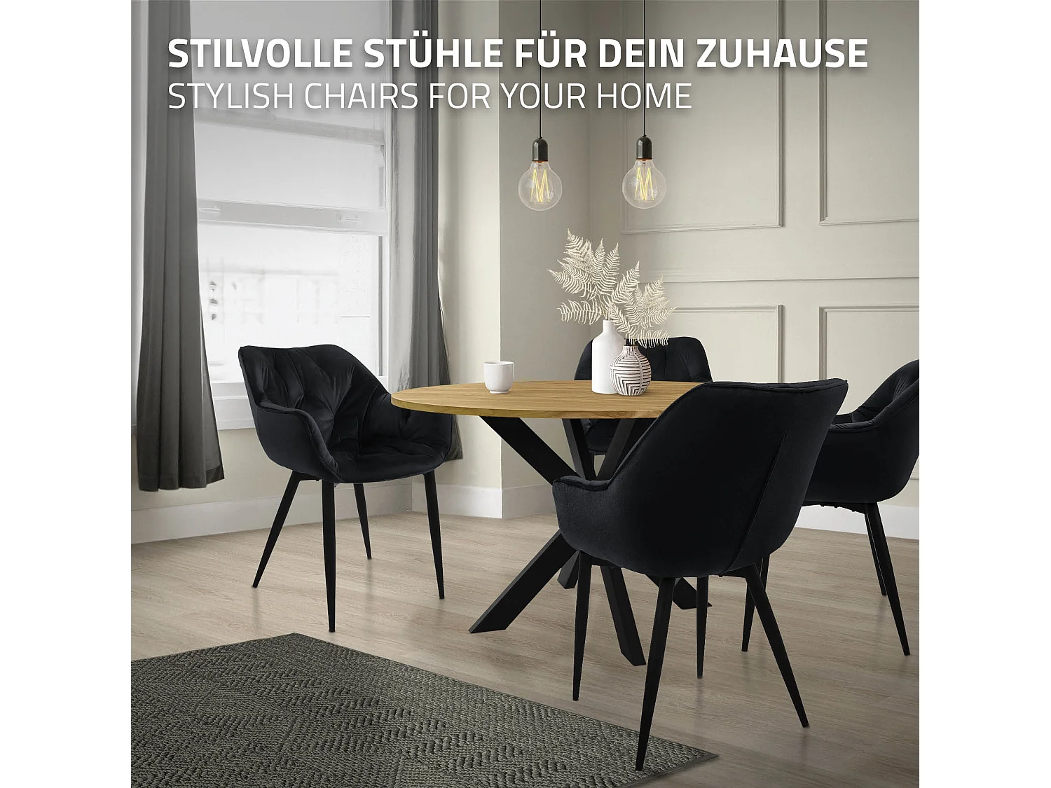 Chaise de salle à manger, lot de 2, revêtement en velours noir avec pieds en métal, matériel de montage inclus ML-Design