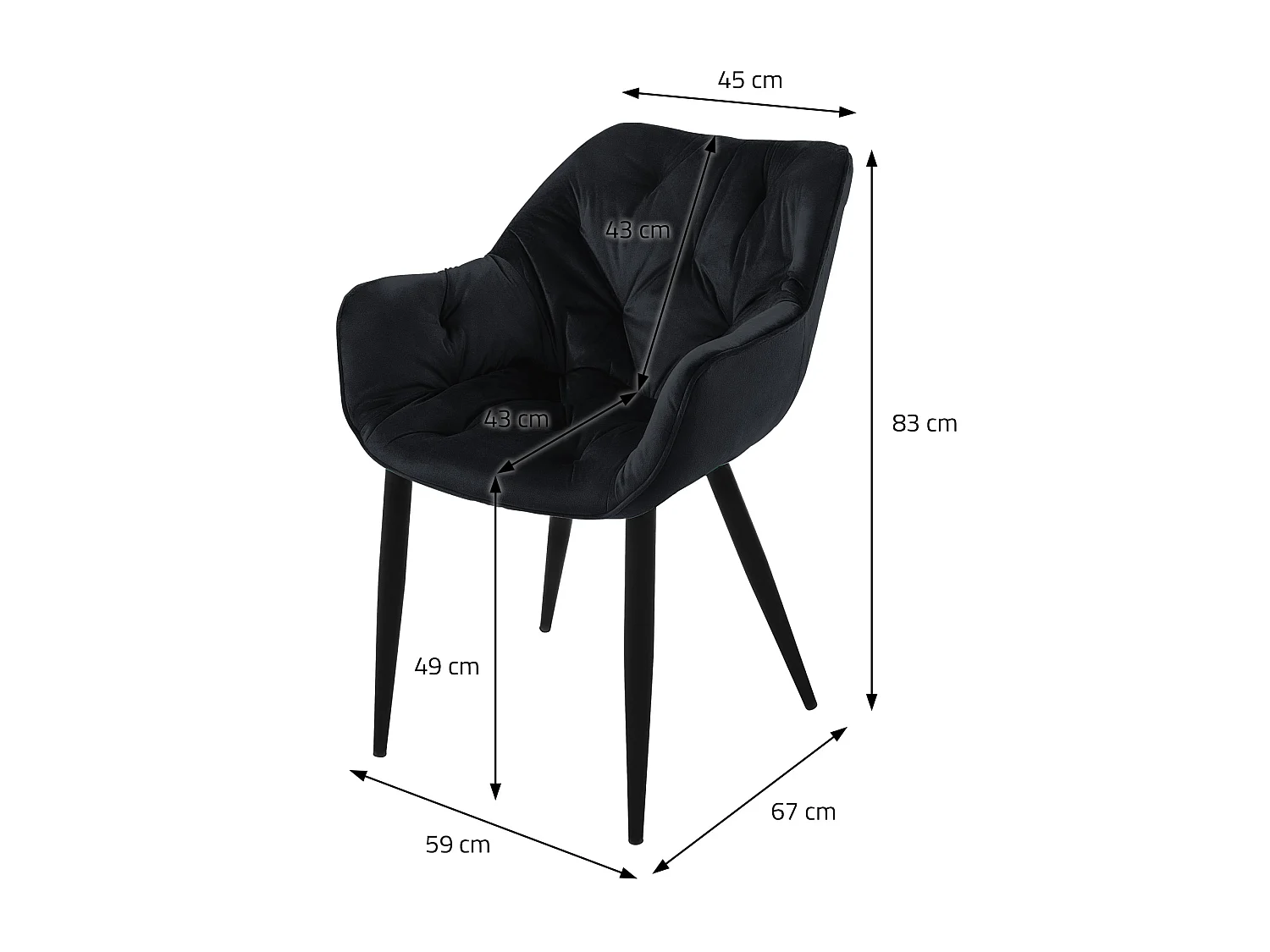 Chaise de salle à manger, lot de 2, revêtement en velours noir avec pieds en métal, matériel de montage inclus ML-Design