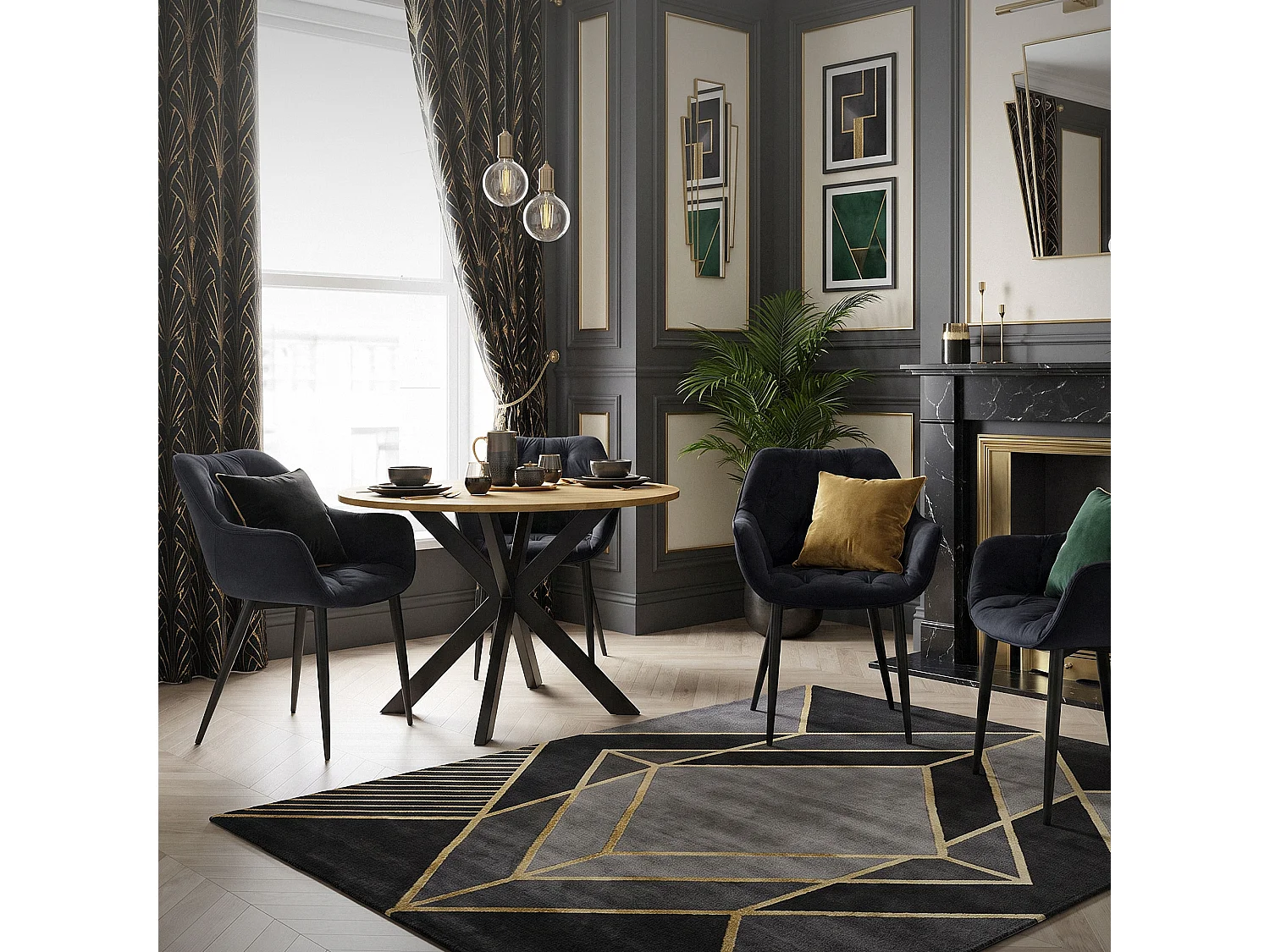 Chaise de salle à manger, lot de 2, revêtement en velours noir avec pieds en métal, matériel de montage inclus ML-Design