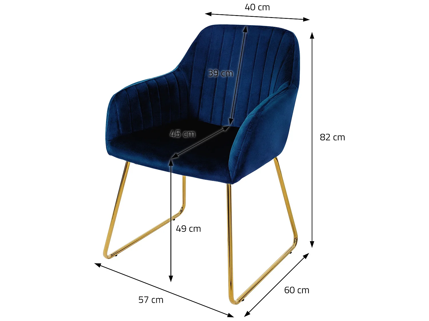 Chaises de salle à manger avec dossier Lot de 2 Bleu Revêtement velours avec pieds métal ML-Design