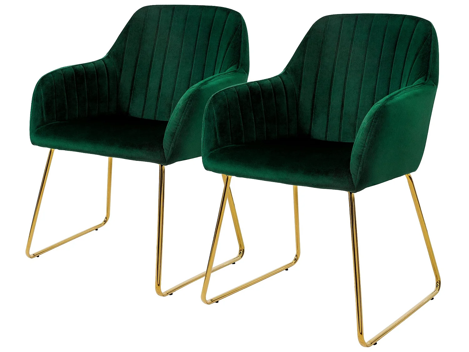 Chaises de salle à manger avec dossier Lot de 2 Vert Revêtement velours avec pieds métal ML-Design