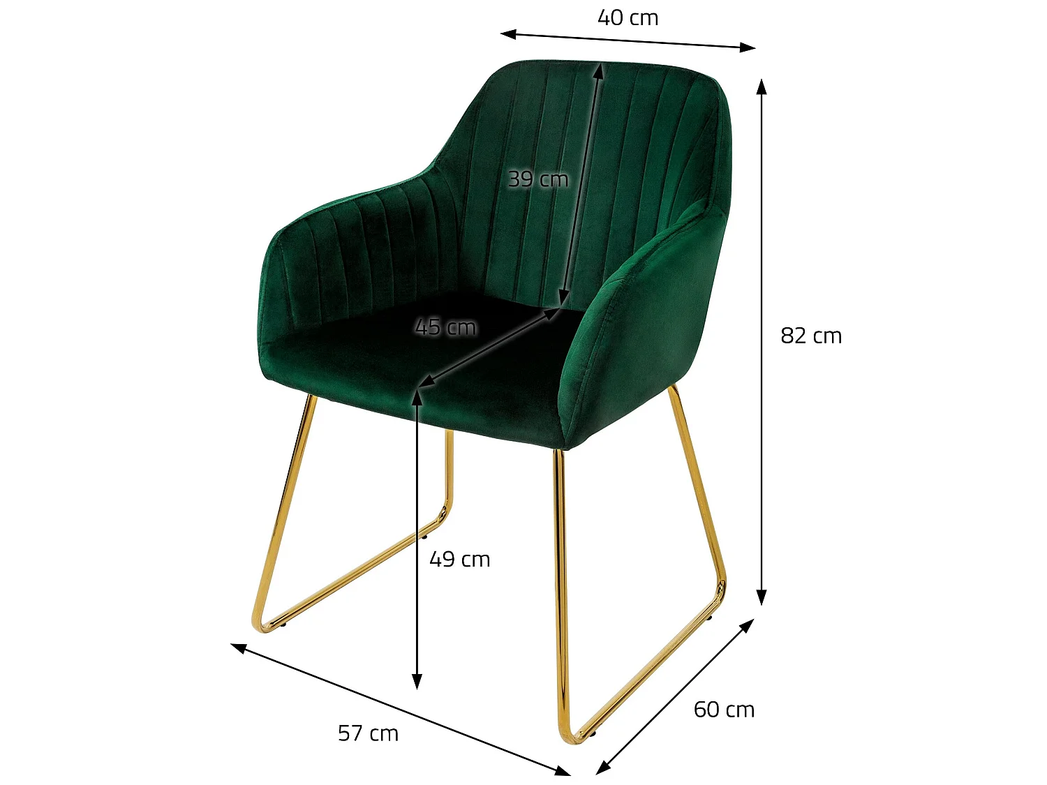 Chaises de salle à manger avec dossier Lot de 2 Vert Revêtement velours avec pieds métal ML-Design