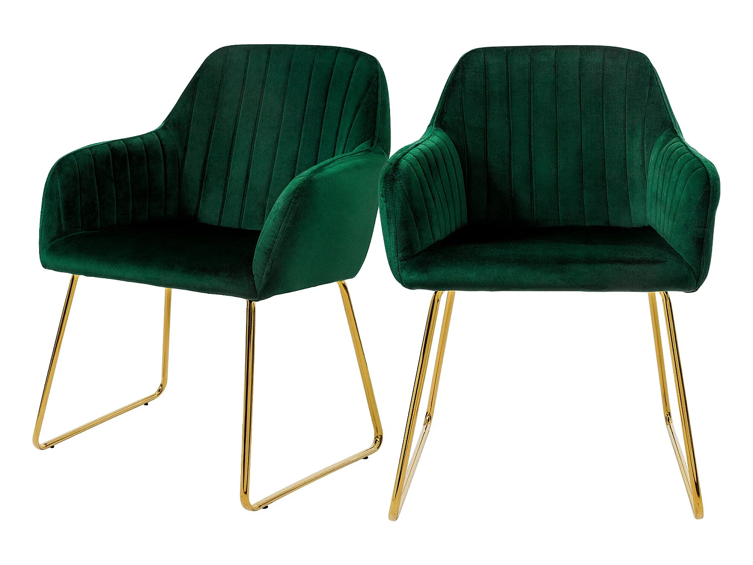 Chaises de salle à manger avec dossier Lot de 2 Vert Revêtement velours avec pieds métal ML-Design