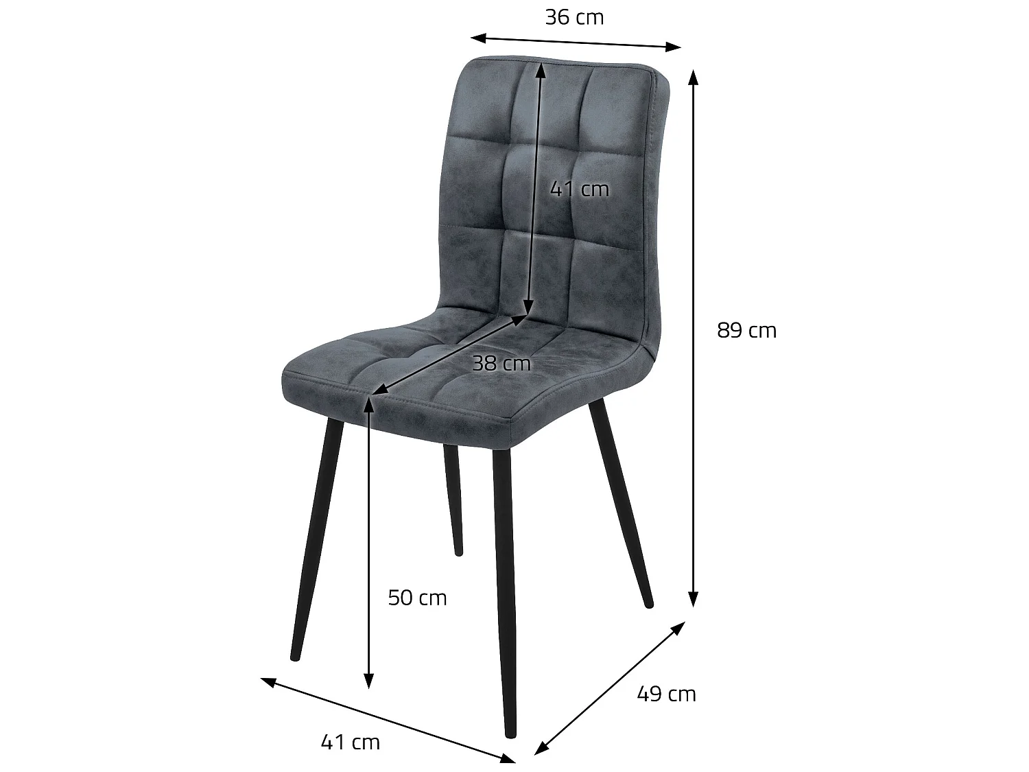 Silla de comedor juego de 4 tapizado de piel sintética antracita con patas de metal incl. material de montaje ML-Design