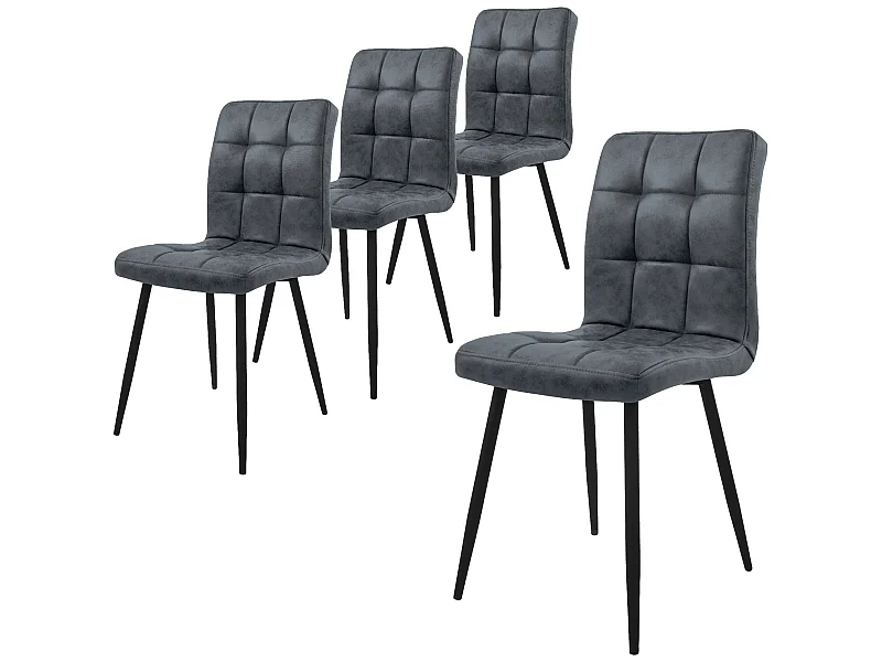 Silla de comedor juego de 4 tapizado de piel sintética antracita con patas de metal incl. material de montaje ML-Design