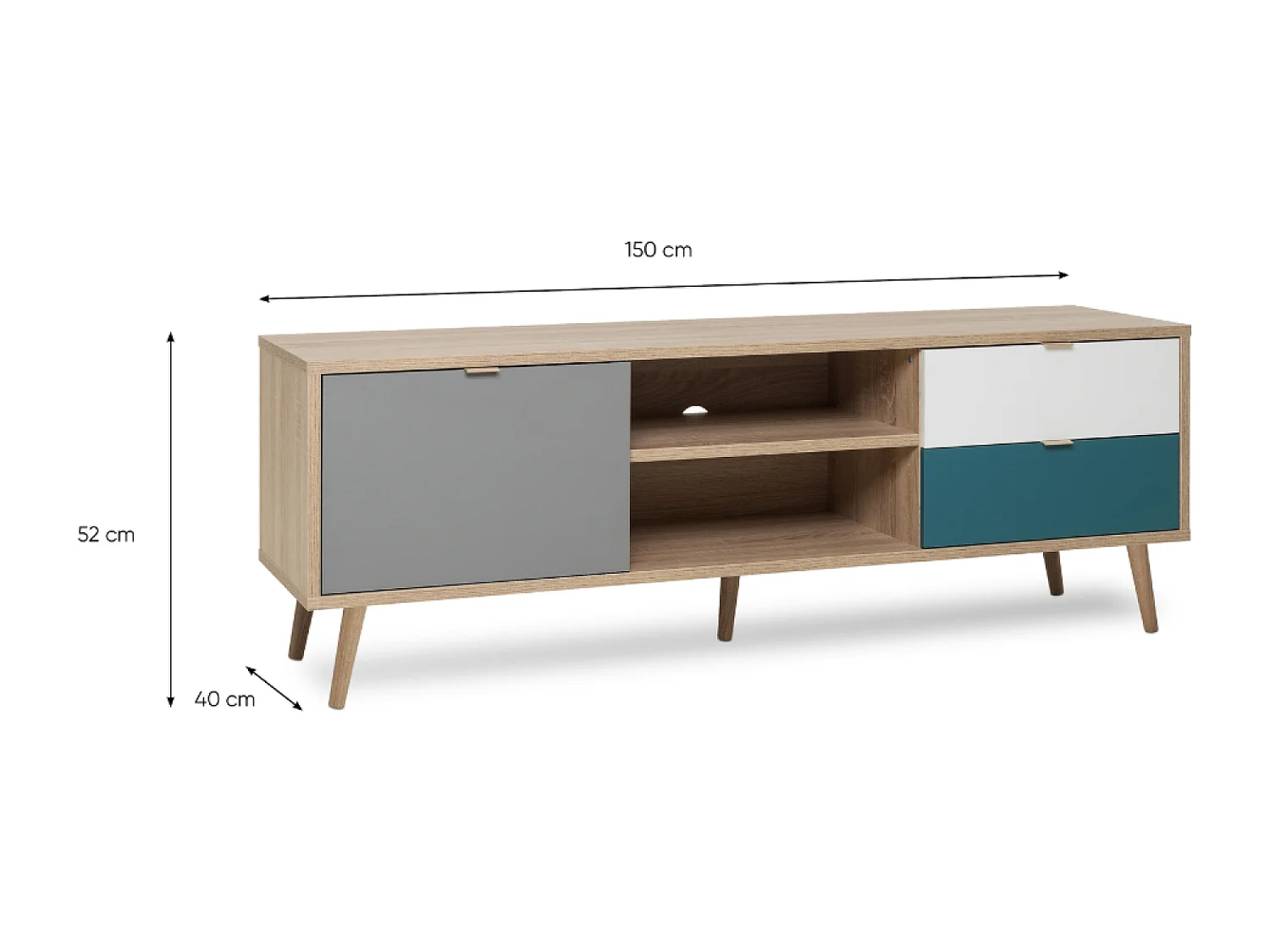 Móvel de TV Escandinavo 150cm PERAST Carvalho Sonoma com Arrumação e Porta - Estilo Escandinavo