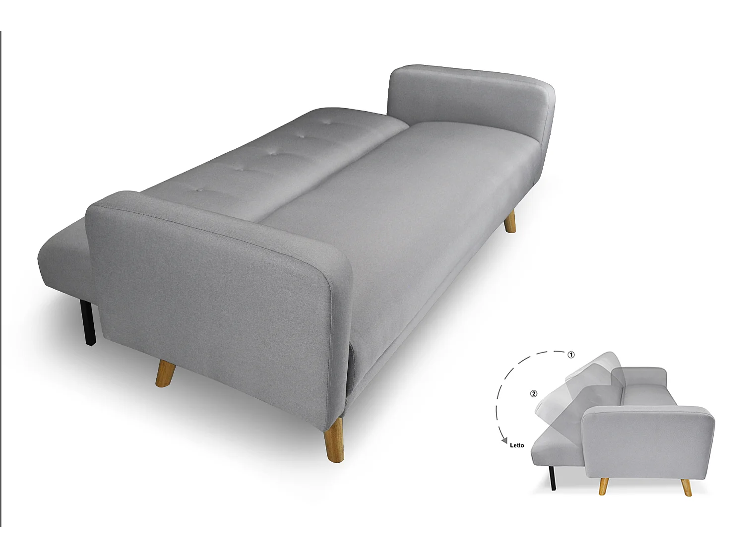 Divano letto clic clac in tessuto grigio, divano 3 posti mod. Henry